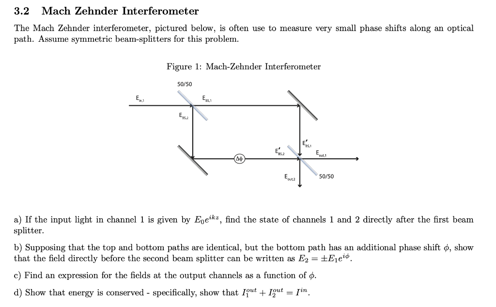 3.2 Mach Zehnder Interferometer The Mach Zehnder | Chegg.com