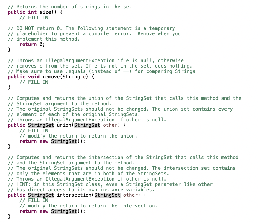 Solved // Returns the number of strings in the set public | Chegg.com