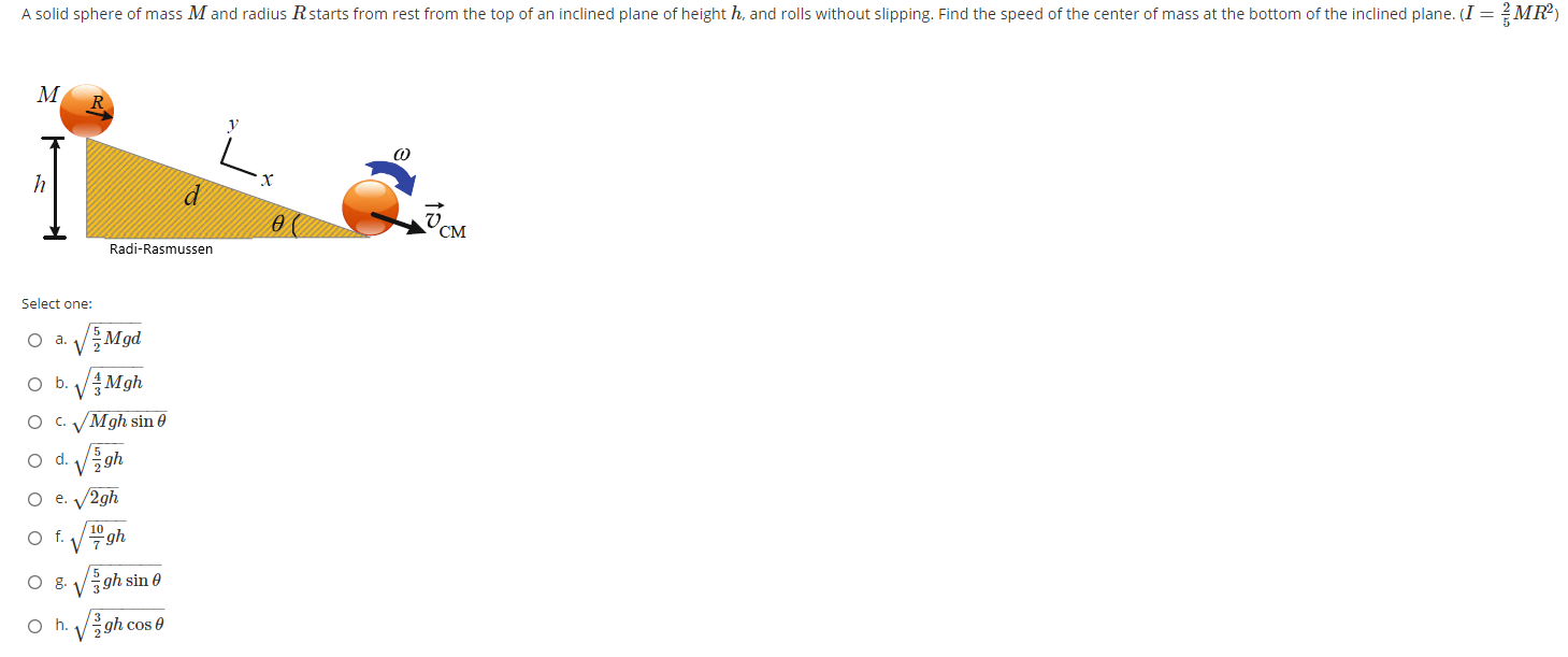 Solved A solid sphere of mass M and radius R starts from | Chegg.com