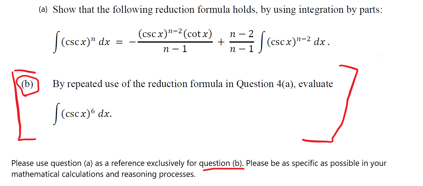 Solved (a) Show that the following reduction formula holds, | Chegg.com