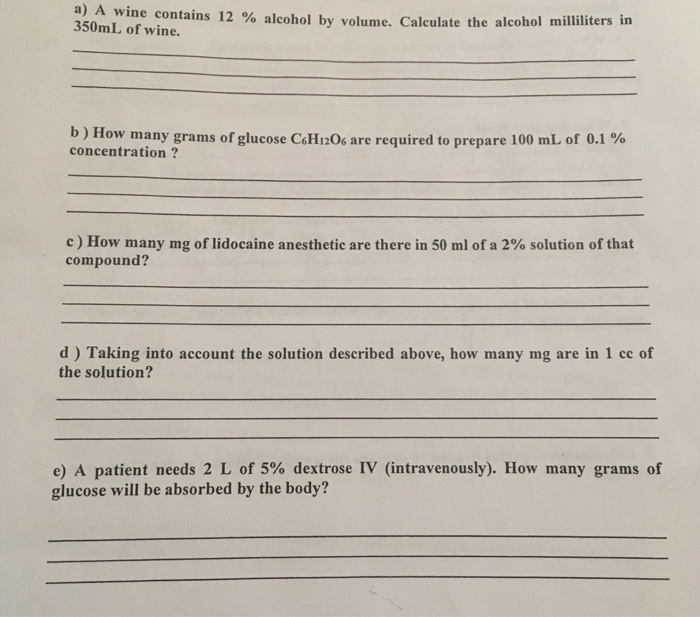 Solved a) A wine contains 12 alcohol by volume. Calculate
