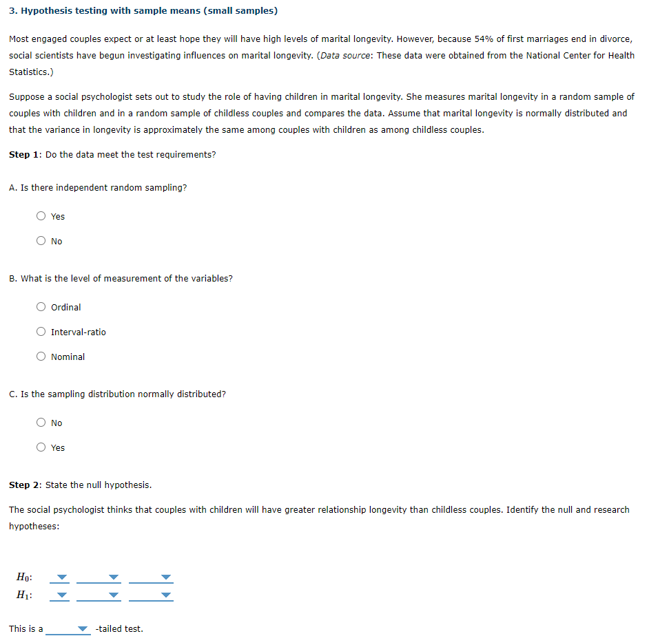 Solved 3. Hypothesis testing with sample means (small | Chegg.com
