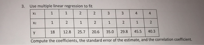 Solved 3. Use multiple linear regression to fit X1 X2 2 2 18 | Chegg.com
