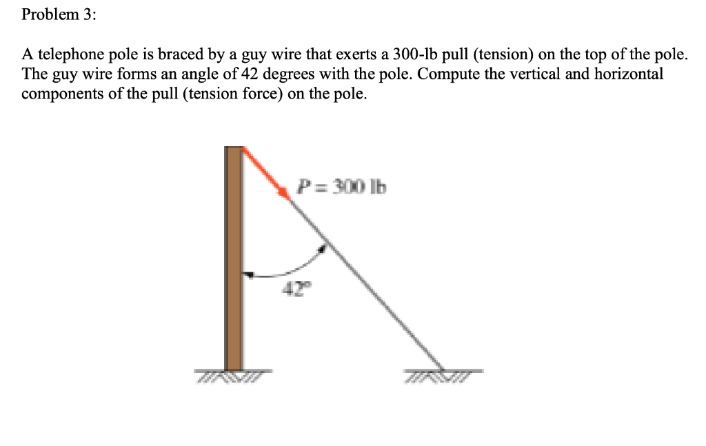 Solved A telephone pole is braced by a guy wire that exerts
