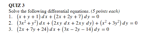 Solved QUIZ 3 Solve the following differential equations. (5 | Chegg.com