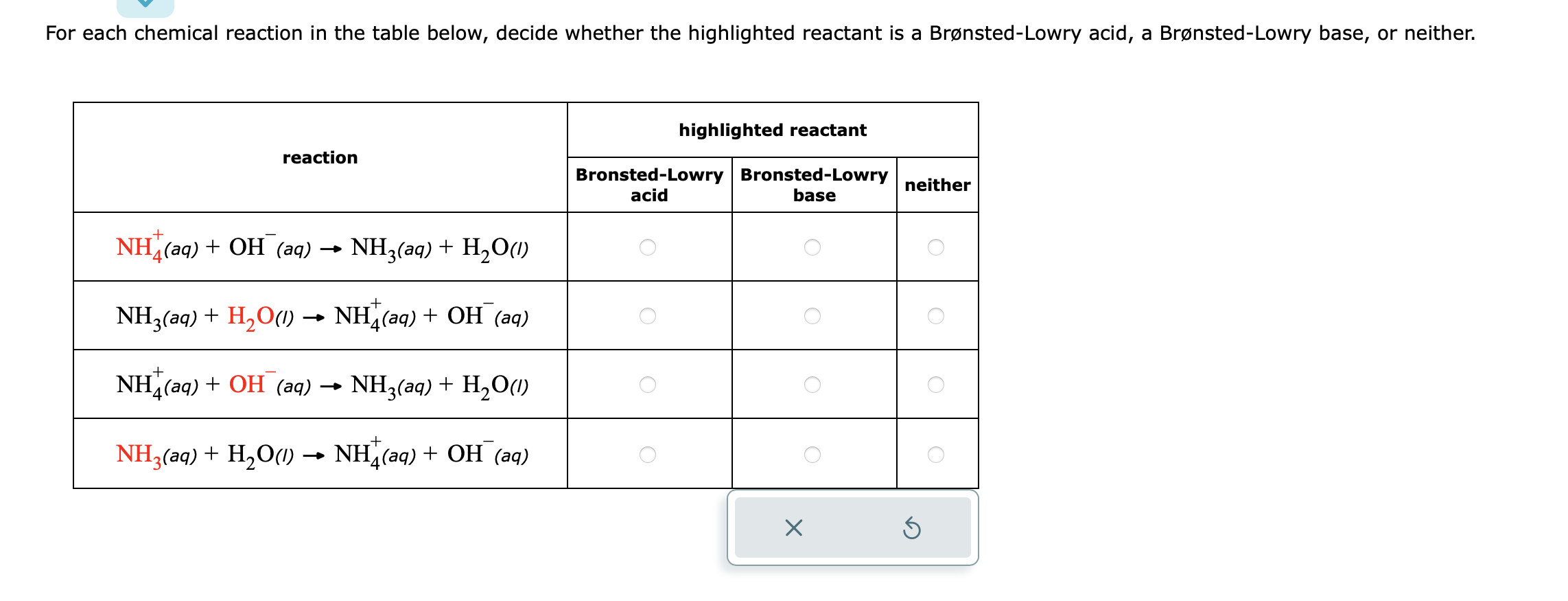 Solved For Each Chemical Reaction In The Table Below Decide Chegg Com