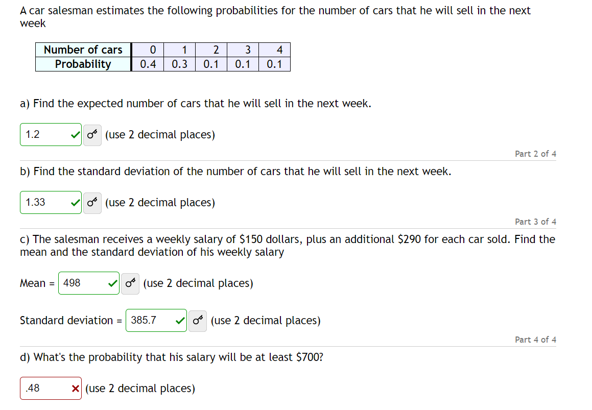 Solved A Car Salesman Estimates The Following Probabilities | Chegg.com