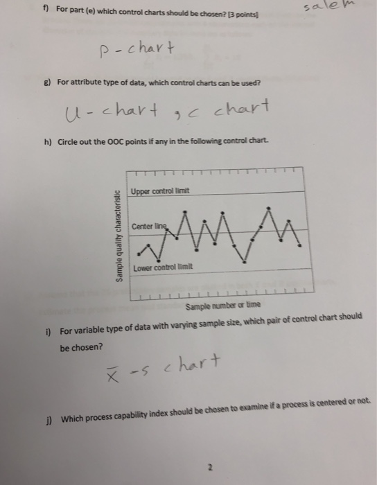 Solved f) For part (e) which control charts should be | Chegg.com