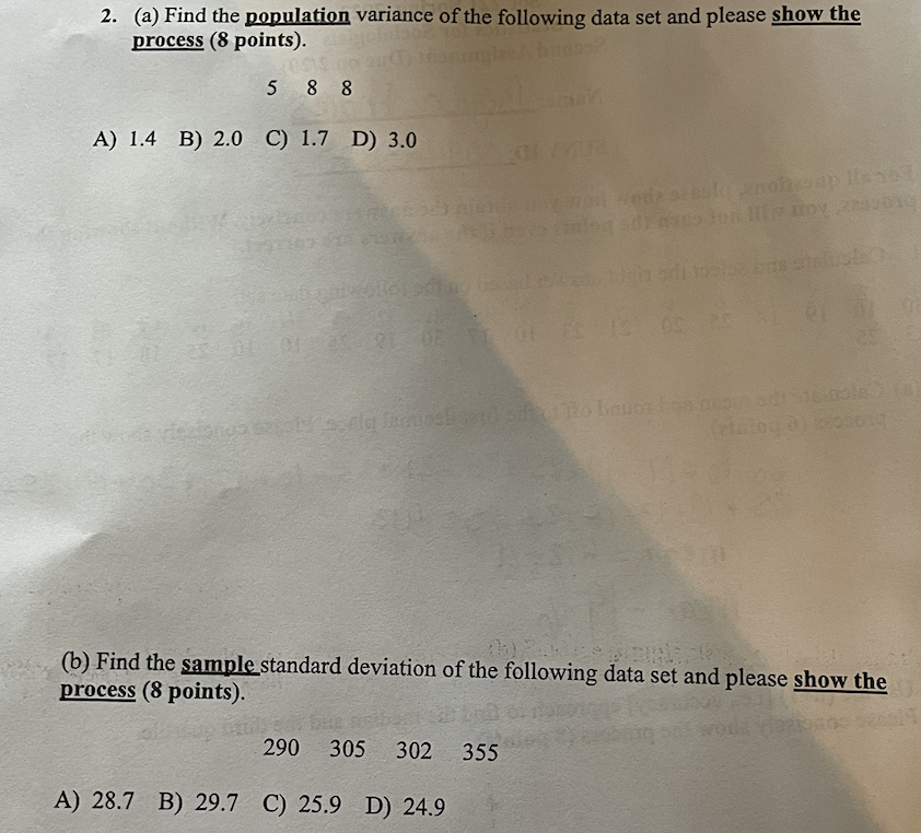 Solved 2. (a) Find the population variance of the following | Chegg.com