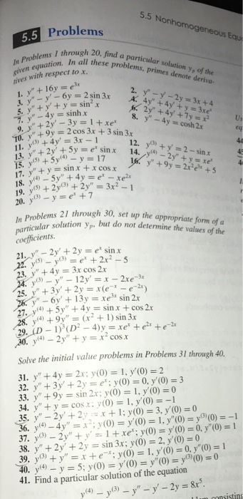 Solved 5.5 Problems 5.5 h 20, find a particular solution y, | Chegg.com