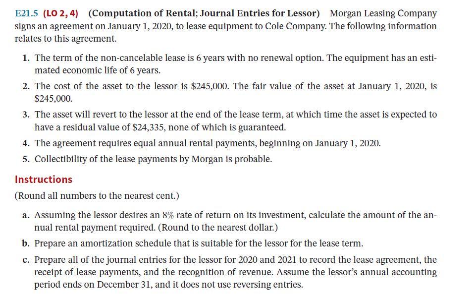 Solved E21.5 (LO 2,4) (Computation of Rental; Journal | Chegg.com