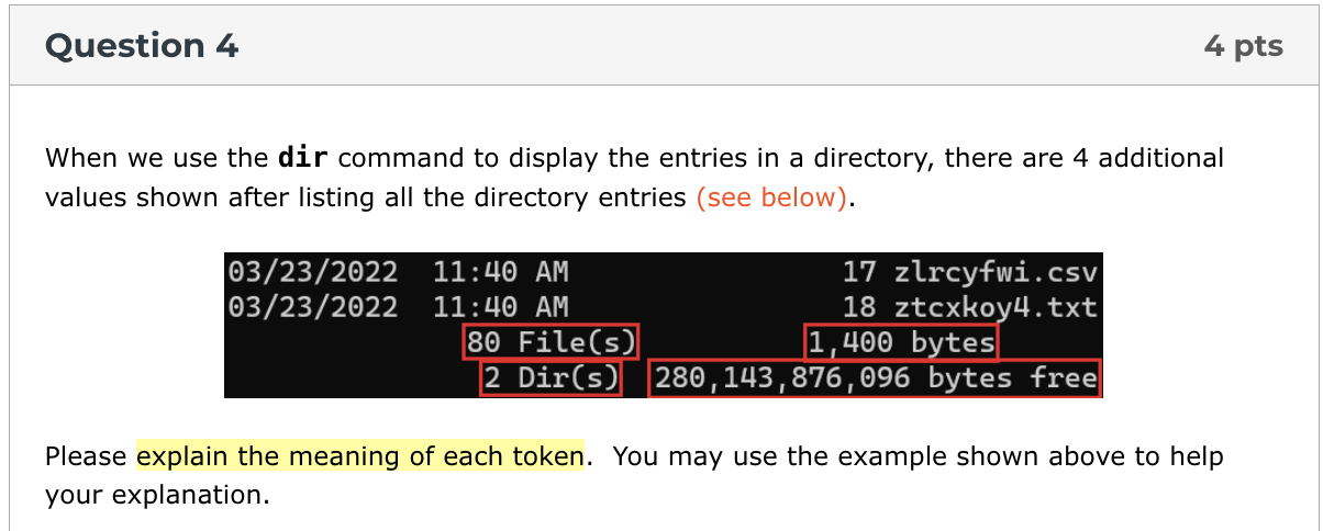 Solved When we use the dir command to display the entries in | Chegg.com