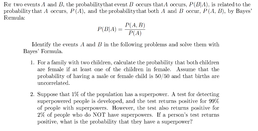 Solved For Two Events A And B, The Probability That Event B | Chegg.com