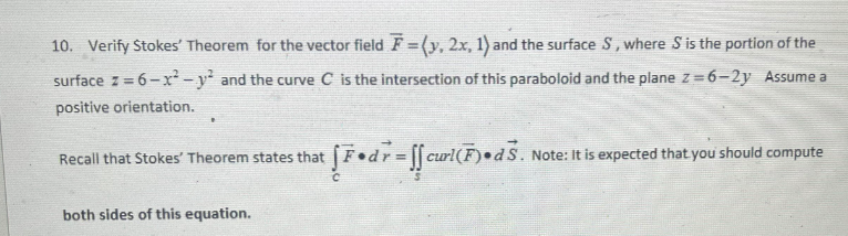 Solved Verify Stokes' Theorem For The Vector Field | Chegg.com