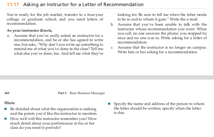 Solved 11.17 Asking an Instructor for a Letter of | Chegg.com