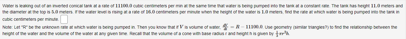 Solved cubic centimeters per minute. height of the water and | Chegg.com