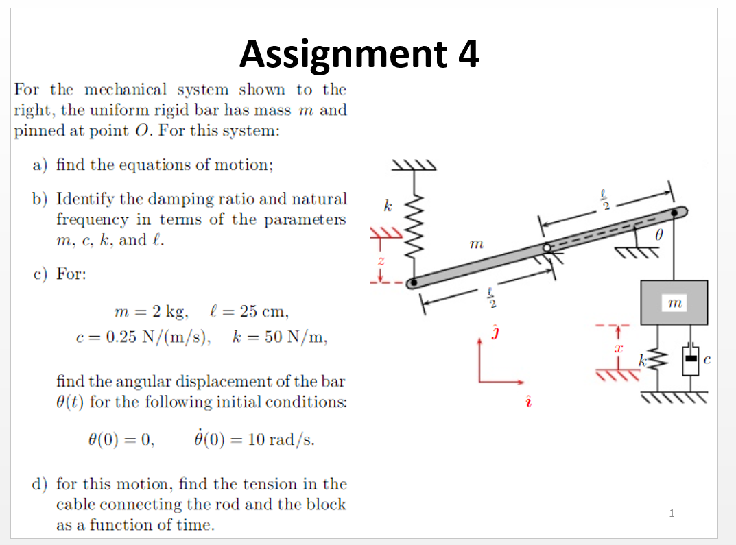 Solved Assignment 4 For the mechanical system shown to the | Chegg.com