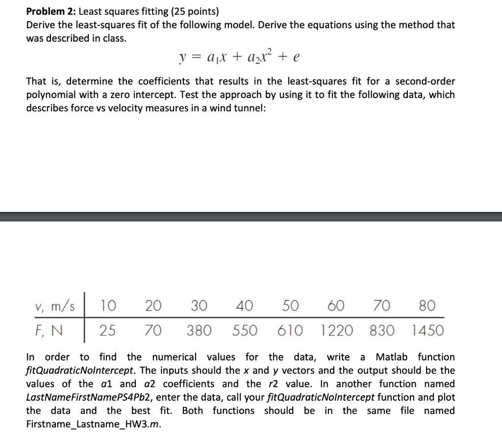 Solved Problem 2: Least Squares Fitting (25 Points) Derive | Chegg.com