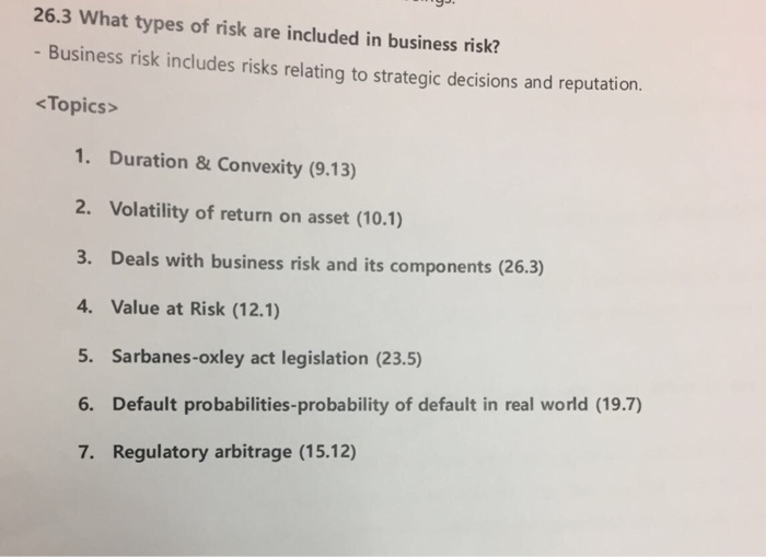 Solved 26.3 What Types Of Risk Are Included In Business | Chegg.com