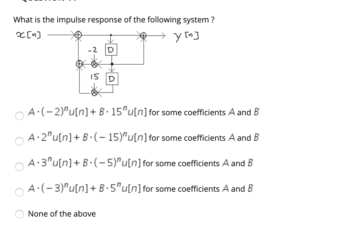 Solved What is the impulse response of the following system? | Chegg.com
