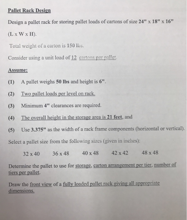 Solved consider using a unit load of 12 cartons per pallet . | Chegg.com