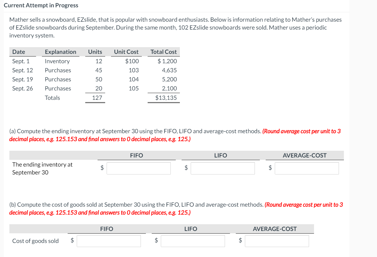 Solved Current Attempt in Progress Mather sells a snowboard,