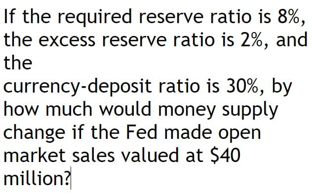 Solved If the required reserve ratio is 8%, the excess | Chegg.com