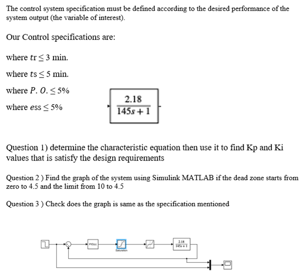 Solved The control system specification must be defined | Chegg.com