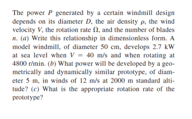 Solved The power P generated by a certain windmill design | Chegg.com