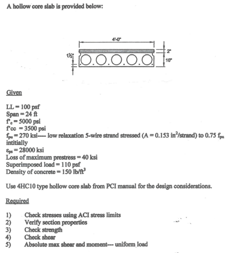 Solved A hollow core slab is provided below: Given LL = 100 | Chegg.com