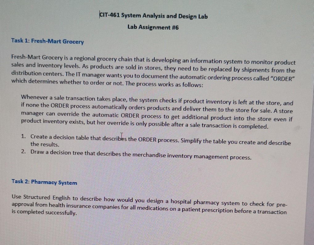 Solved (CIT-461 System Analysis and Design Lab Lab | Chegg.com