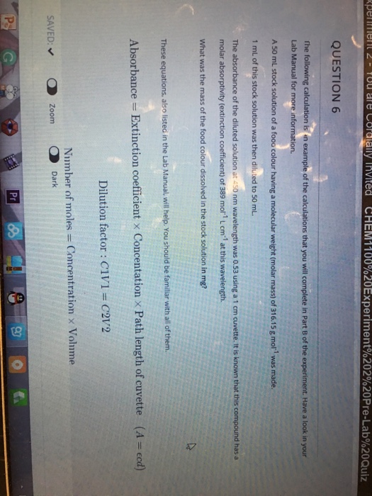 Solved QUESTION 5 In this experiment you will dilute a known