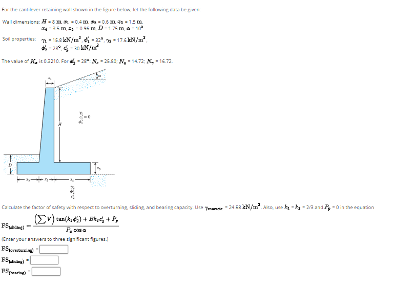 Solved For the cantilever retaining wall shown in the figure | Chegg.com