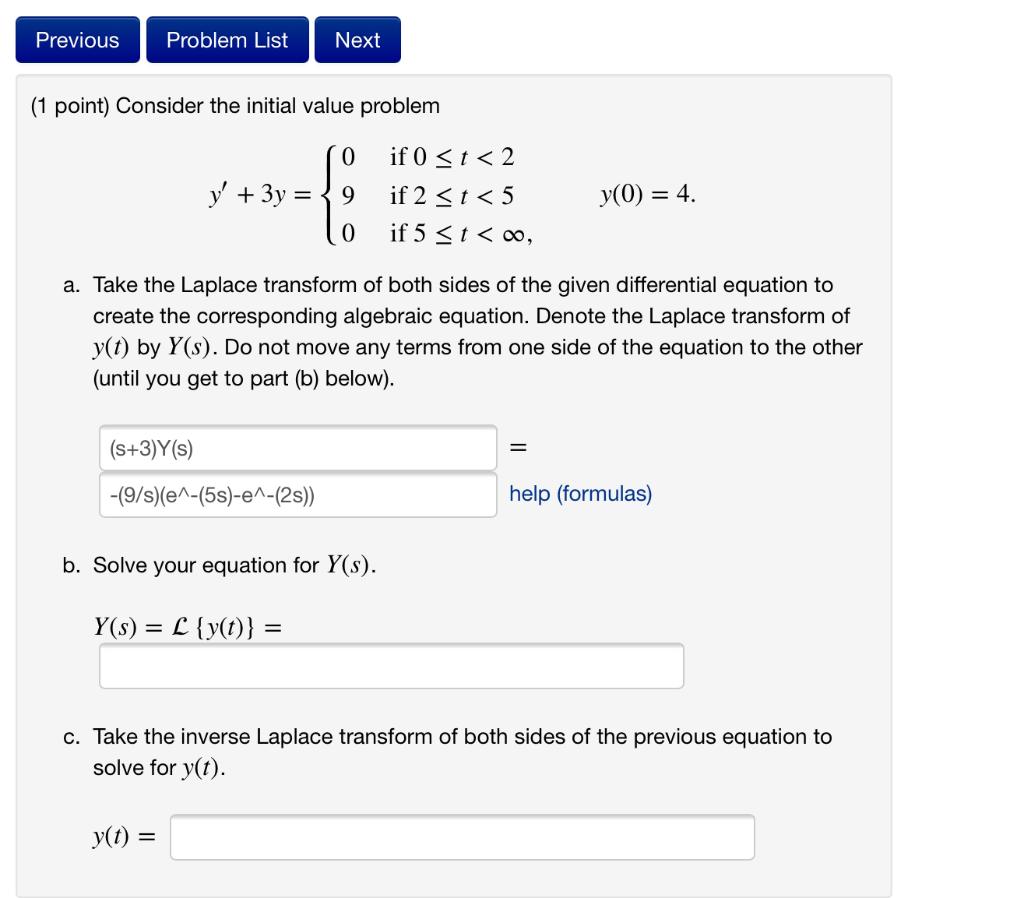 Solved Previous Problem List Next (1 point) Consider the | Chegg.com
