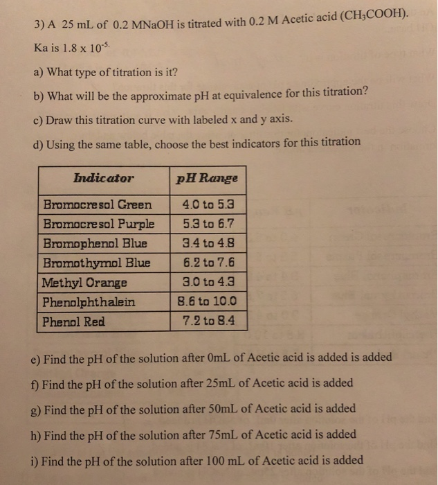 Solved 3 A 25 Ml Of 0 2 Mnaoh Is Titrated With 0 2 M Acetic