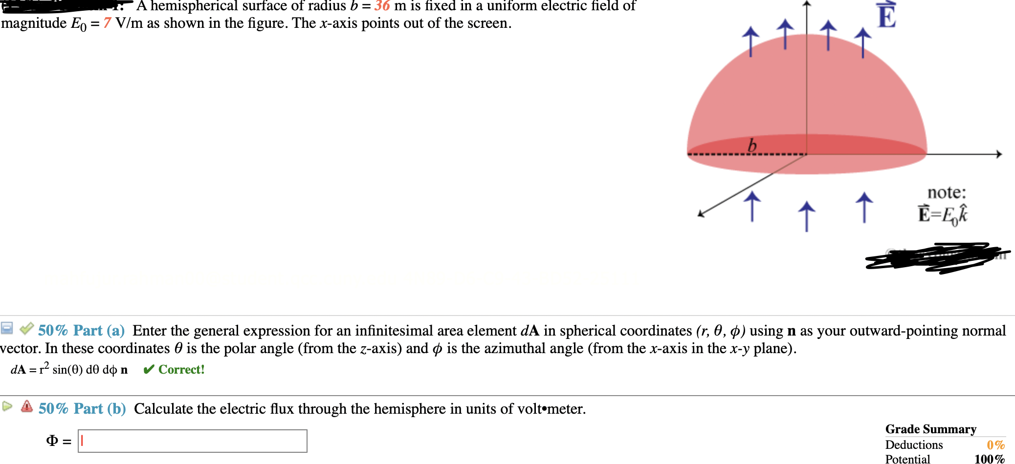 Solved 1 A Hemispherical Surface Of Radius B 36 M Is Fi Chegg Com