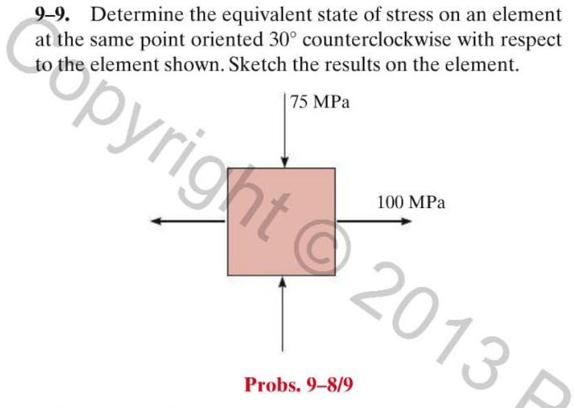 Solved 9–9. Determine the equivalent state of stress on an | Chegg.com