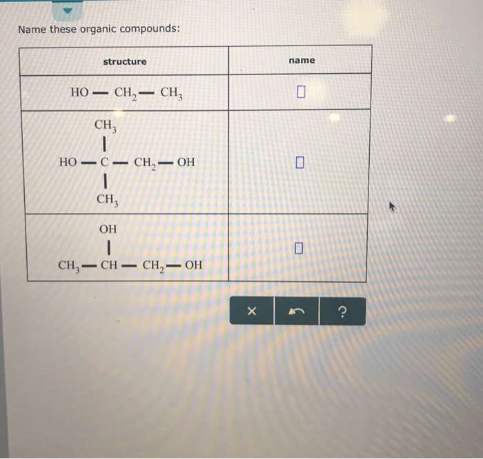 Solved Name These Organic Compounds: Structure Name | Chegg.com