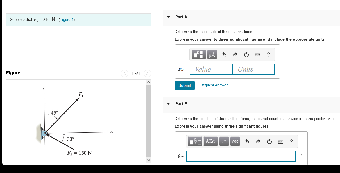 Solved Part A Suppose that Fi = 280 N. (Figure 1) Determine | Chegg.com