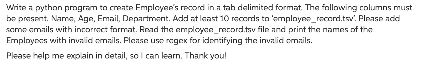 Solved Write a python program to create Employee's record in | Chegg.com
