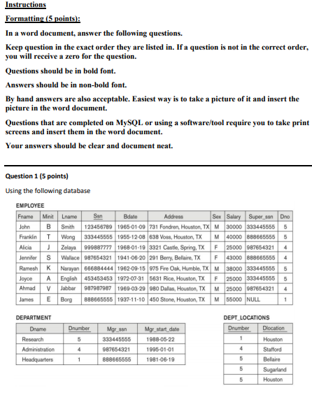 Instructions Formatting (5 points): In a word | Chegg.com