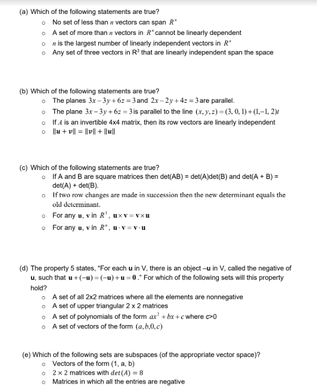 Solved (a) Which Of The Following Statements Are True? No 