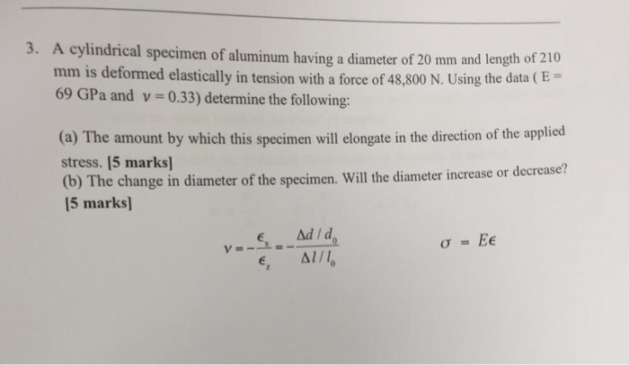 Solved A cylindrical specimen of aluminum having a diameter | Chegg.com