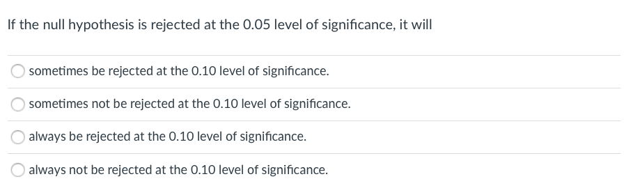 null hypothesis rejected at the 0.05 level