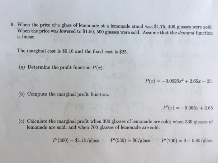 Solved 9. When the price of a glass of lemonade at a | Chegg.com