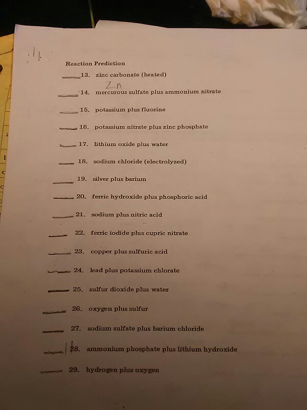 Solved Reaction Prediction 13. zinc carbonate (heated) 14.
