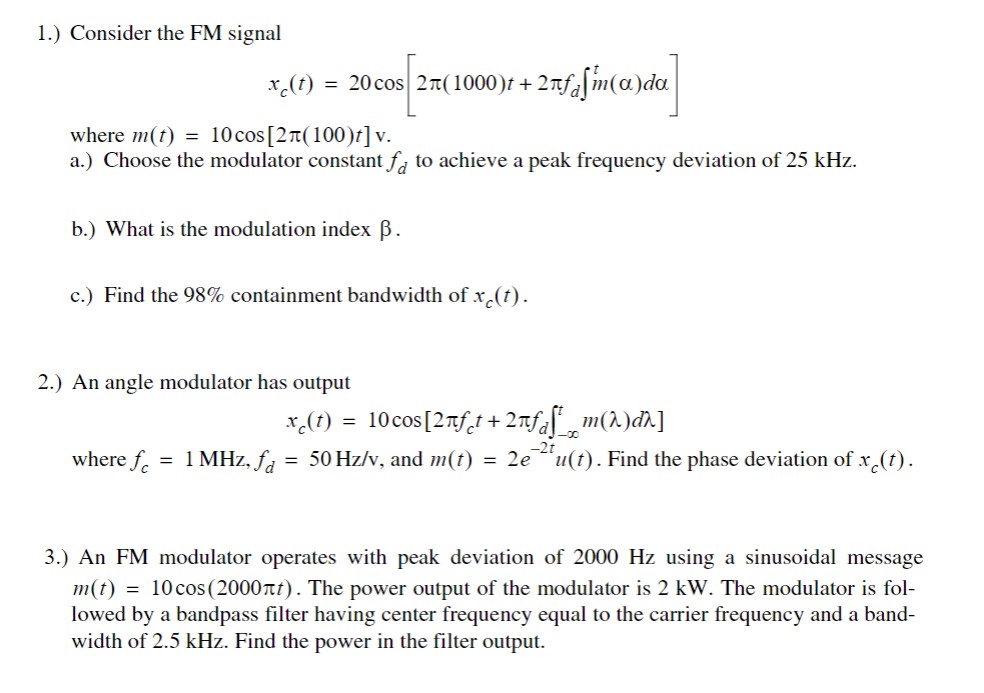 Solved 1.) Consider The FM Signal | Chegg.com