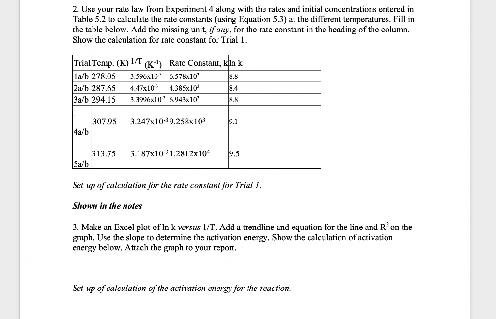 Solved 2. Use your rate law from Experiment 4 along with the | Chegg.com