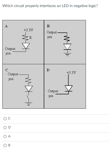 Solved Which circuit properly interfaces an LED in negative | Chegg.com