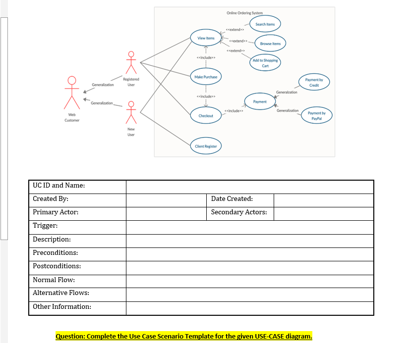 Solved Question: Complete the Use Case Scenario Template for | Chegg.com